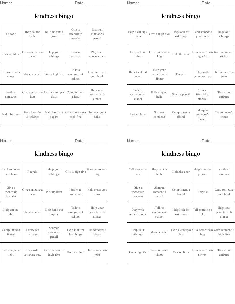 kindness bingo