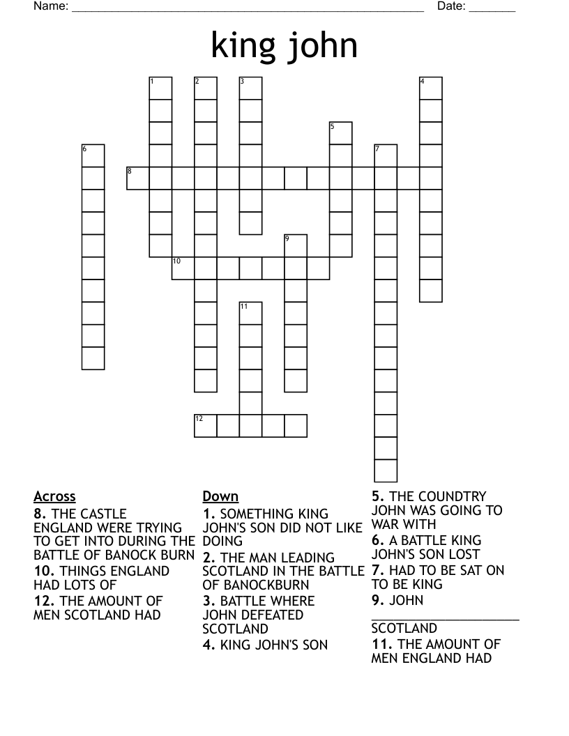 king john Crossword
