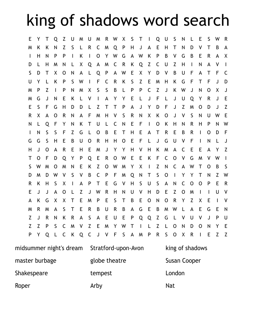 king of shadows word search