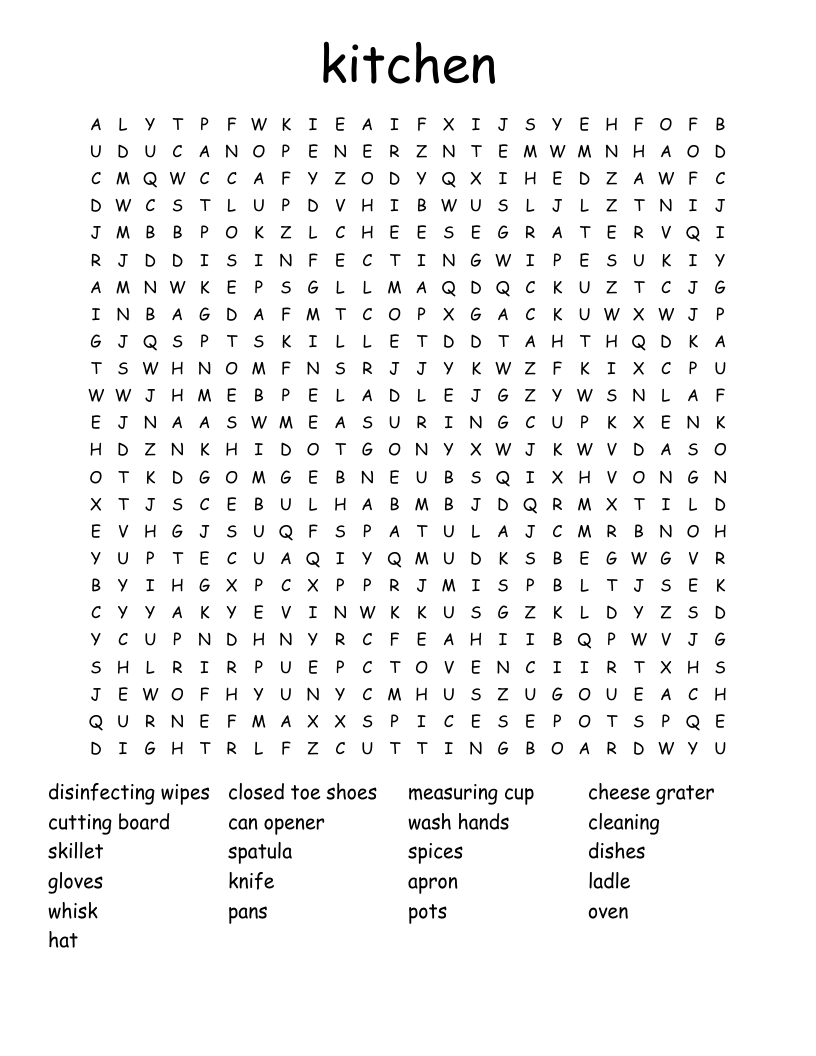 kitchen Word Search
