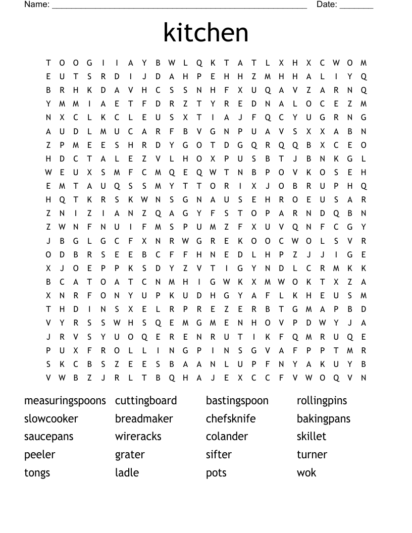 kitchen Word Search