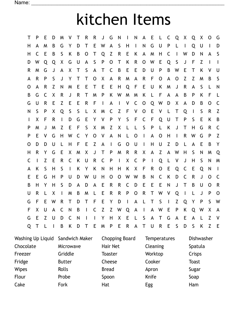 kitchen Items Word Search