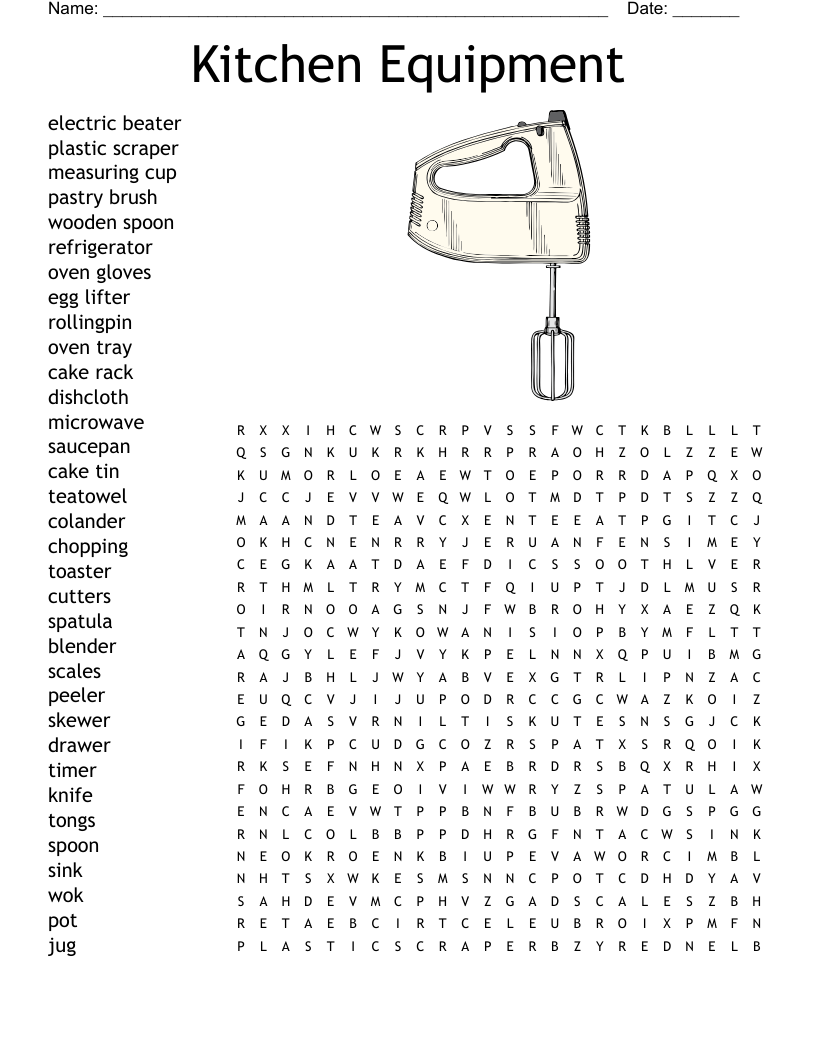 Kitchen Equipment Word Search