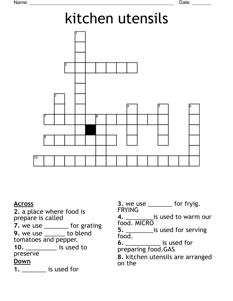 kitchen utensils Crossword