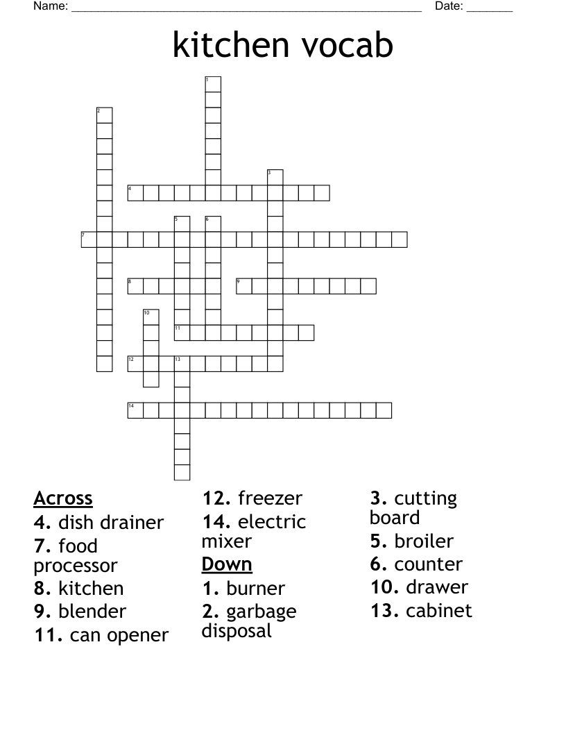 kitchen vocab Crossword