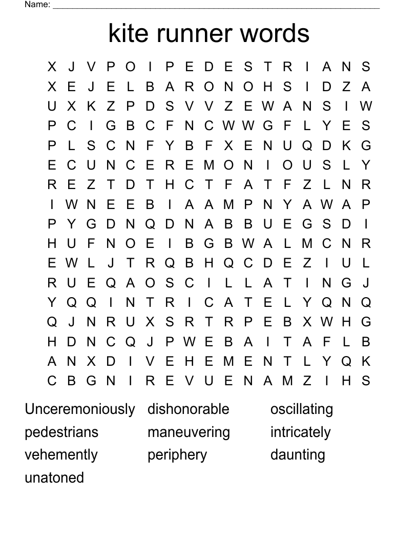 kite runner words Word Search