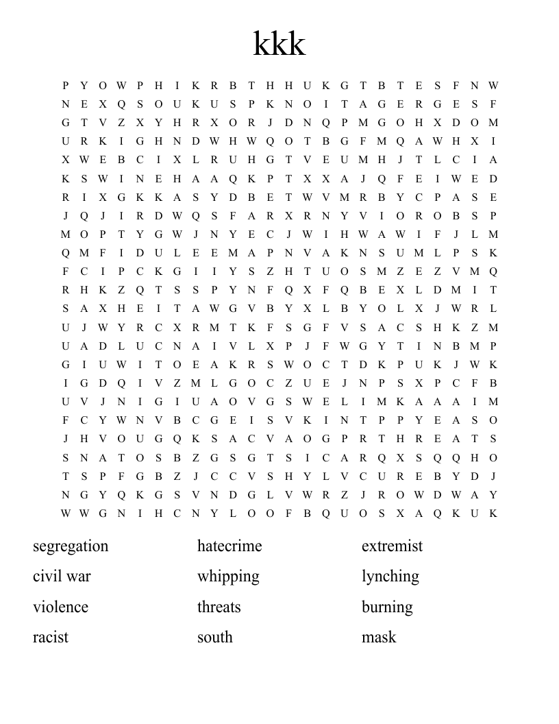 kkk Word Search