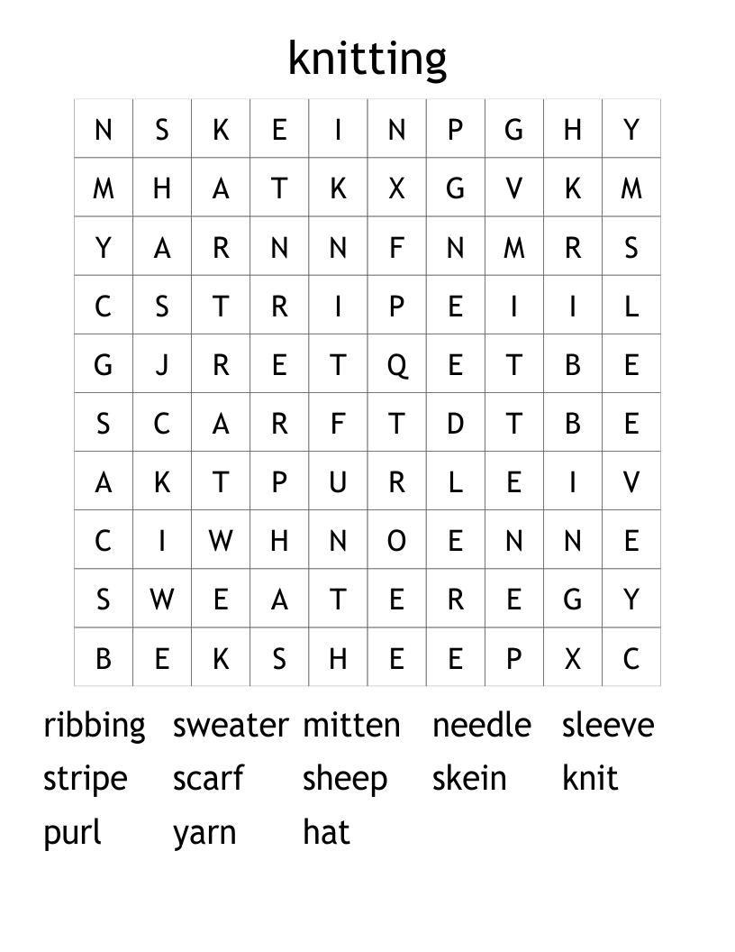 knitting Word Search