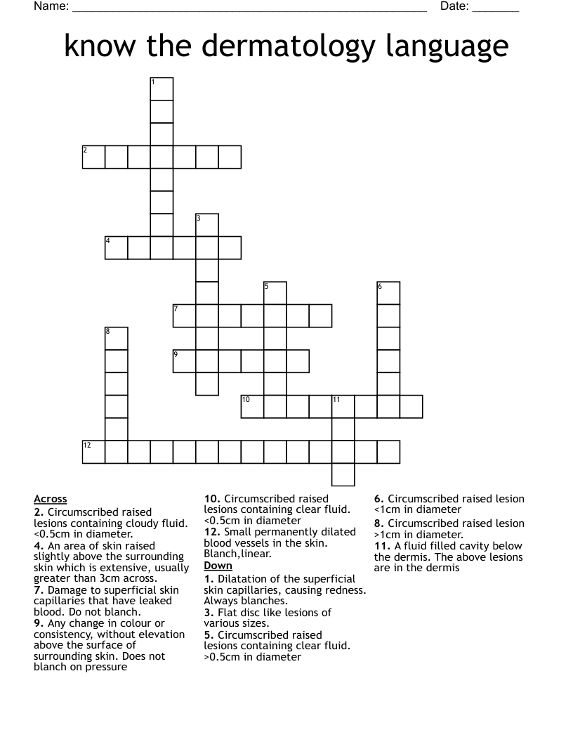 know the dermatology language  Crossword