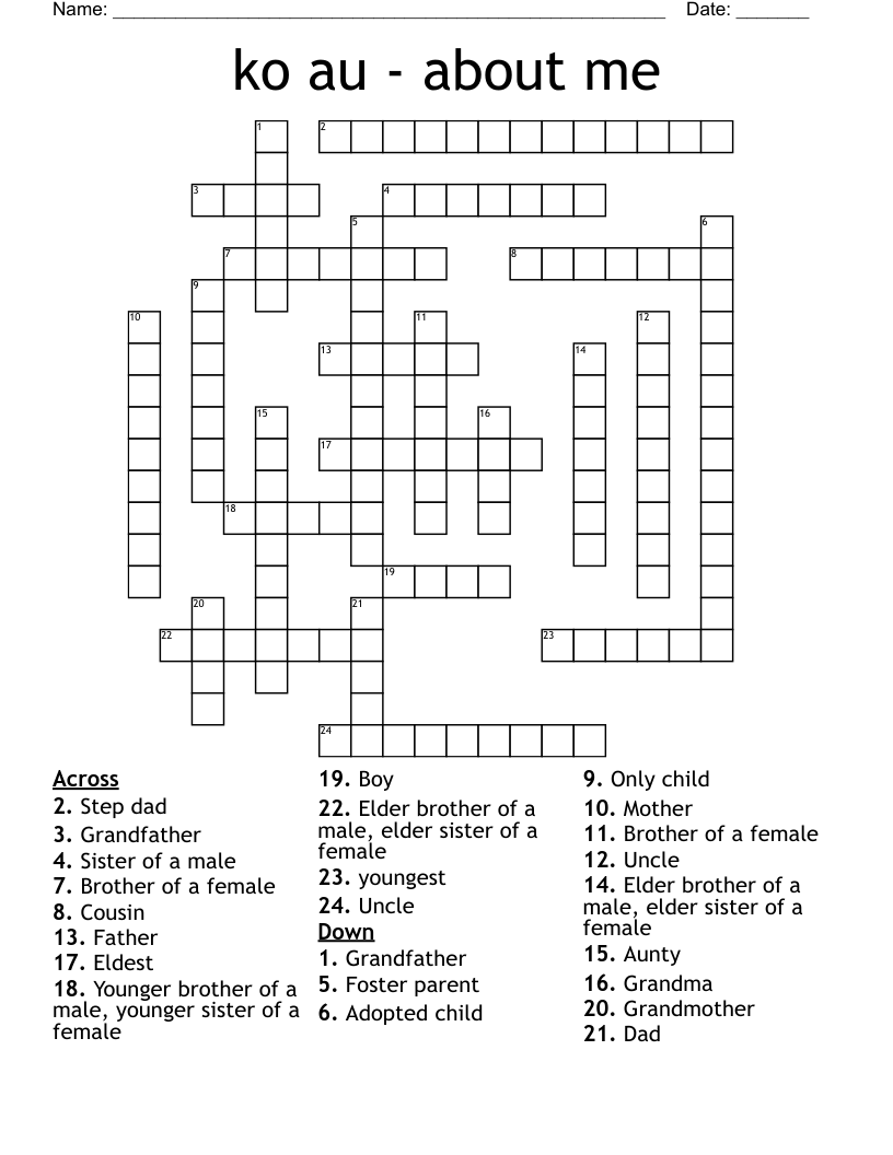 ko au - about me Crossword