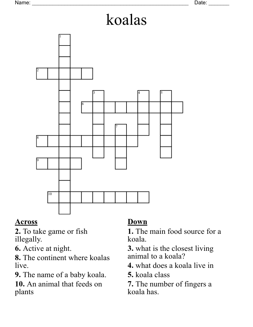 koalas  Crossword