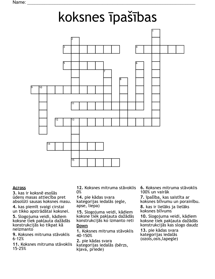 koksnes īpašības Crossword
