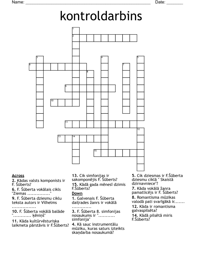 kontroldarbins Crossword