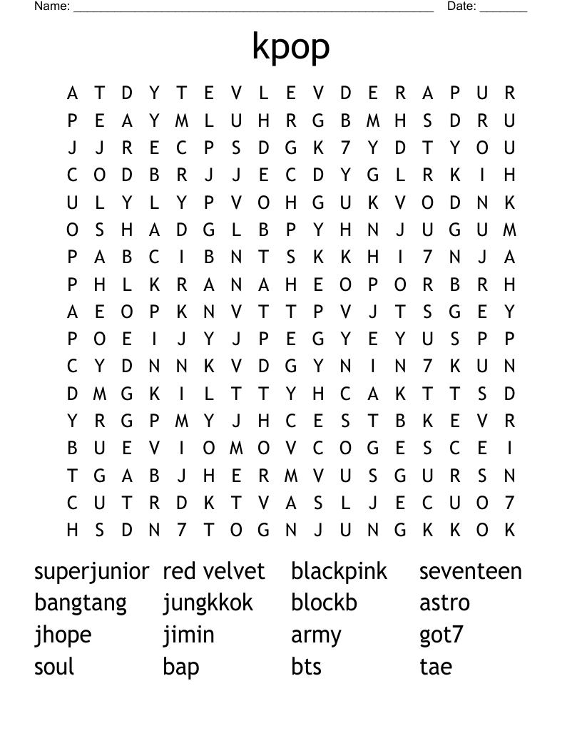 kpop Word Search