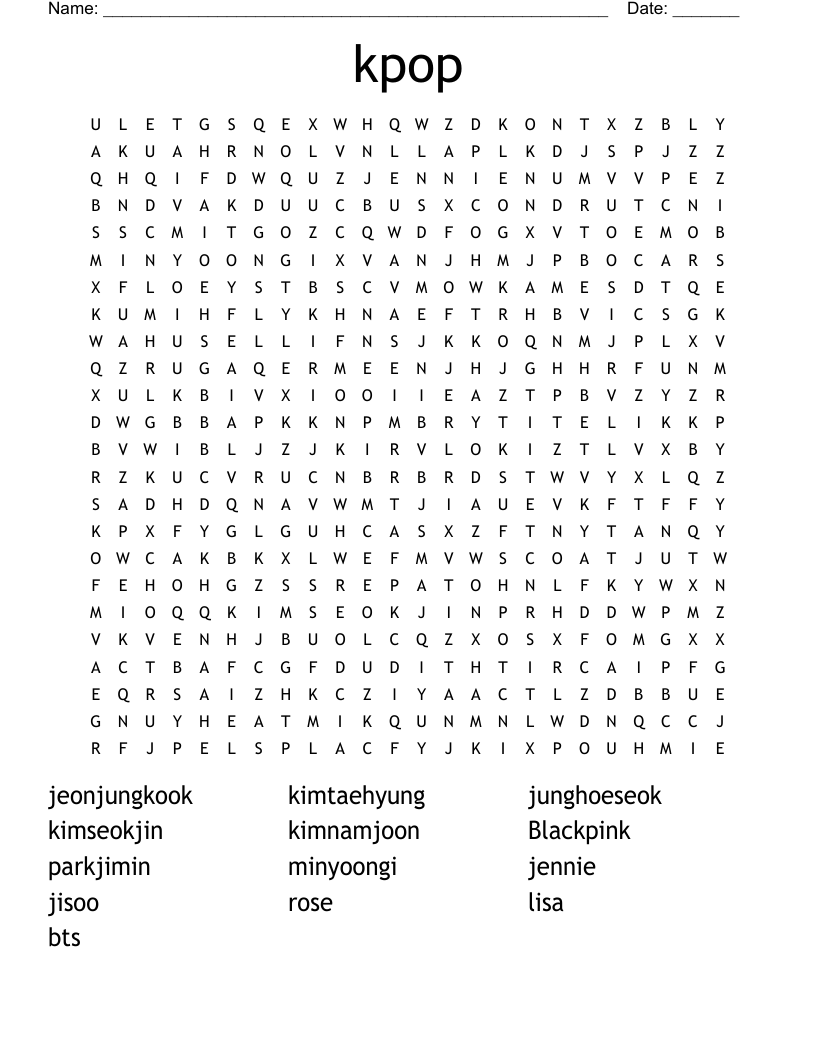 kpop Word Search