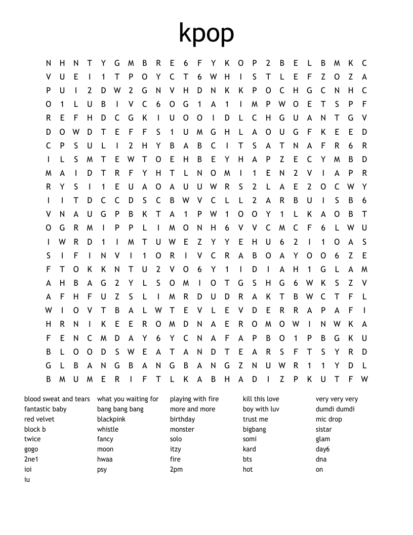kpop Word Search