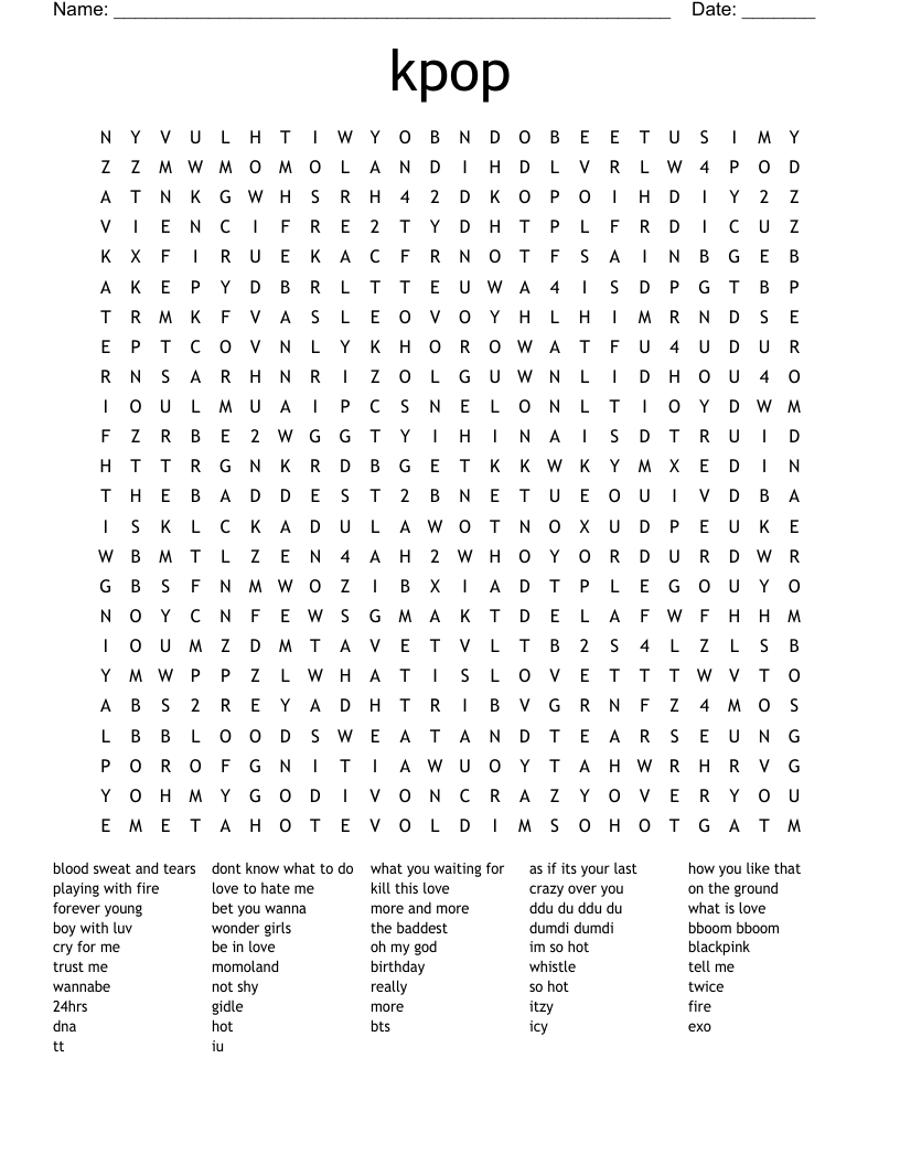 kpop Word Search