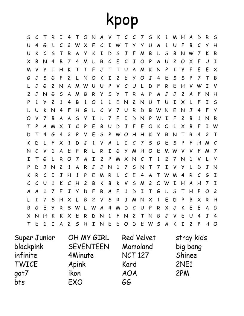 kpop  Word Search