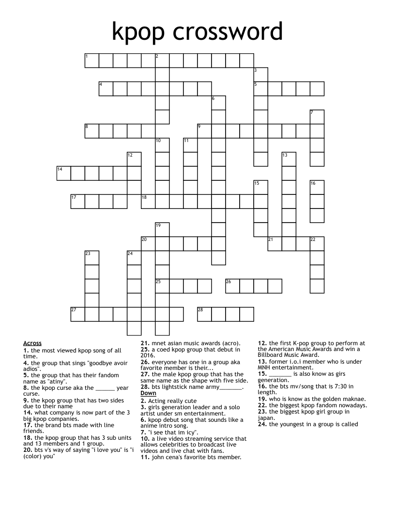 kpop crossword