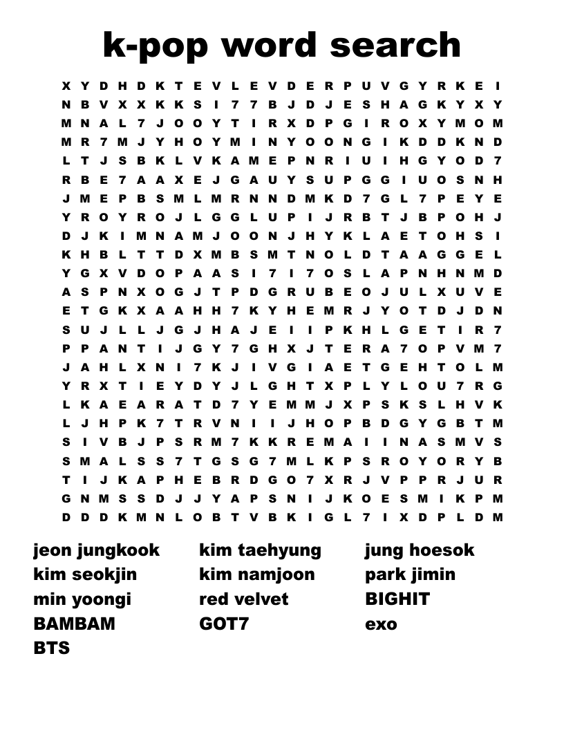 k-pop word search