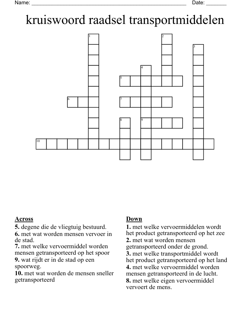 kruiswoord raadsel transportmiddelen Crossword