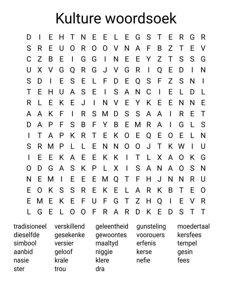 Kulture woordsoek Word Search