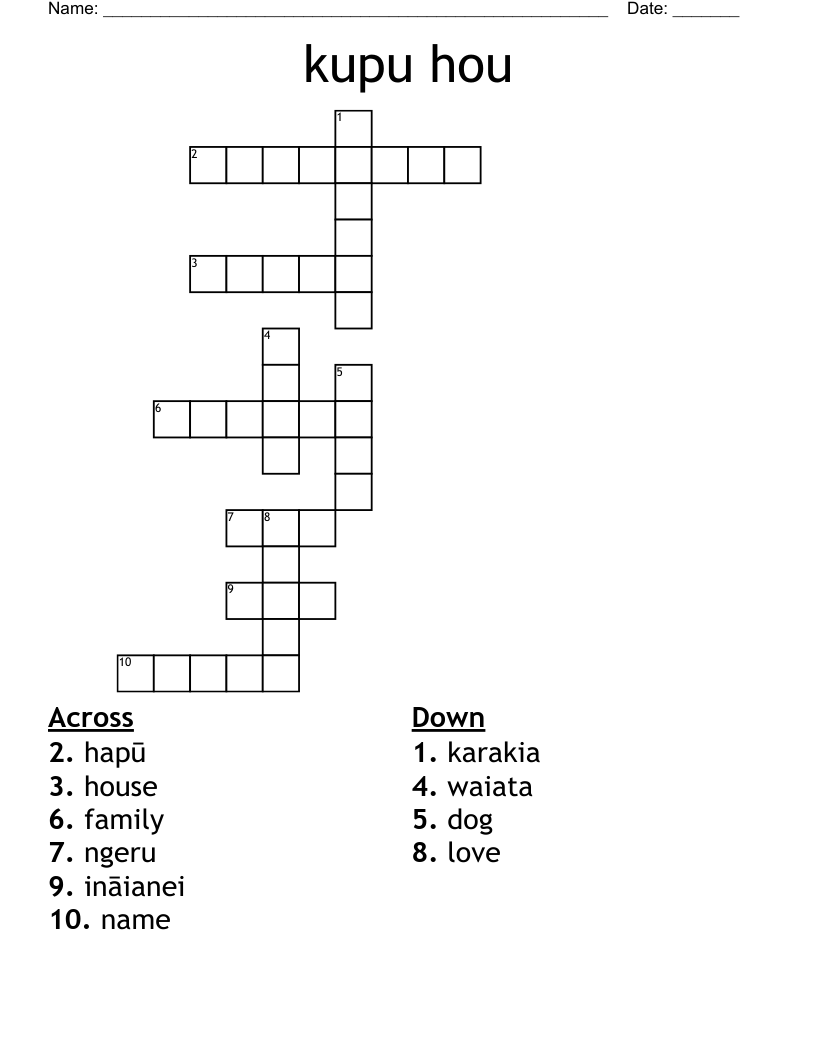 kupu hou Crossword