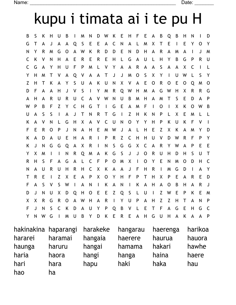 kupu i timata ai i te pu H Word Search