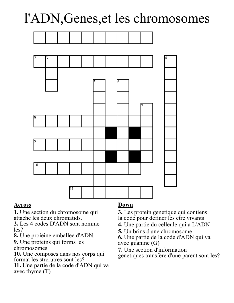 l'ADN,Genes,et les chromosomes Crossword