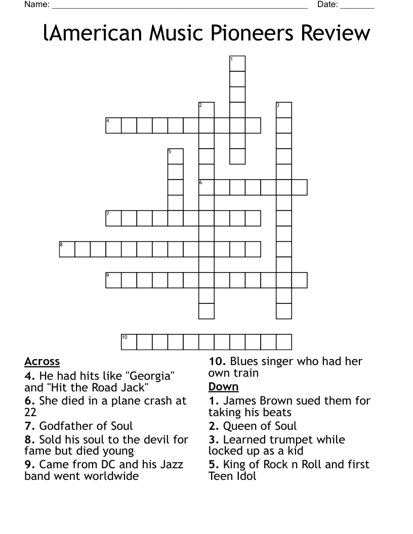 lAmerican Music Pioneers Review Crossword