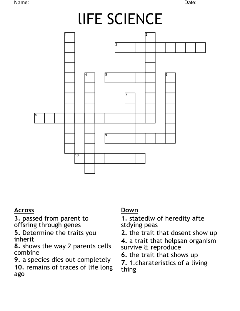 lIFE SCIENCE  Crossword