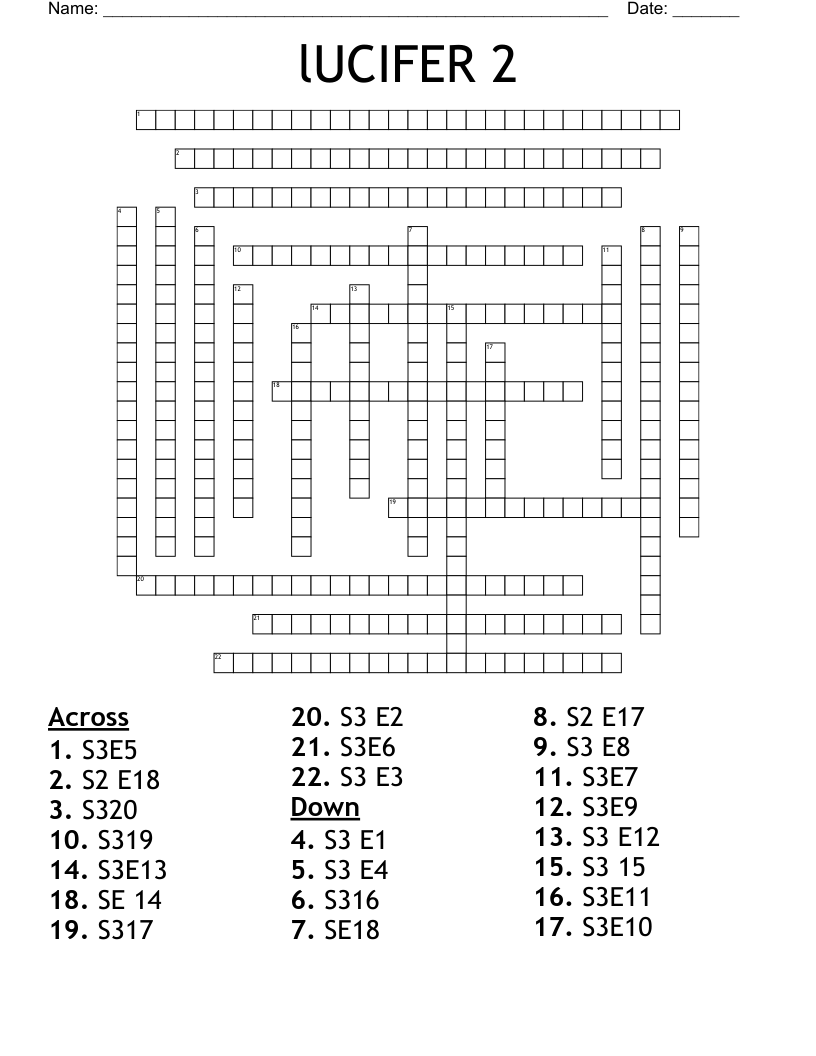 lUCIFER 2 Crossword
