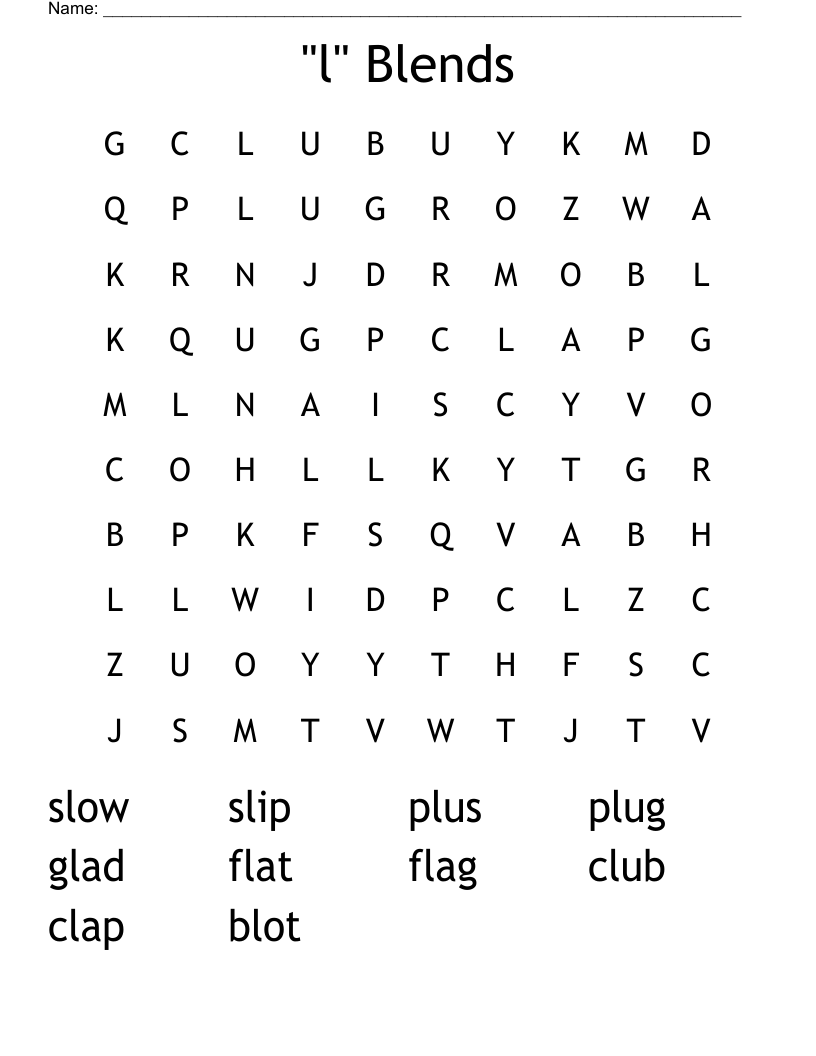 "l" Blends Word Search