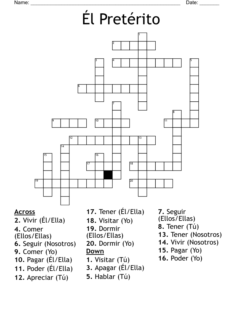 Él Pretérito Crossword