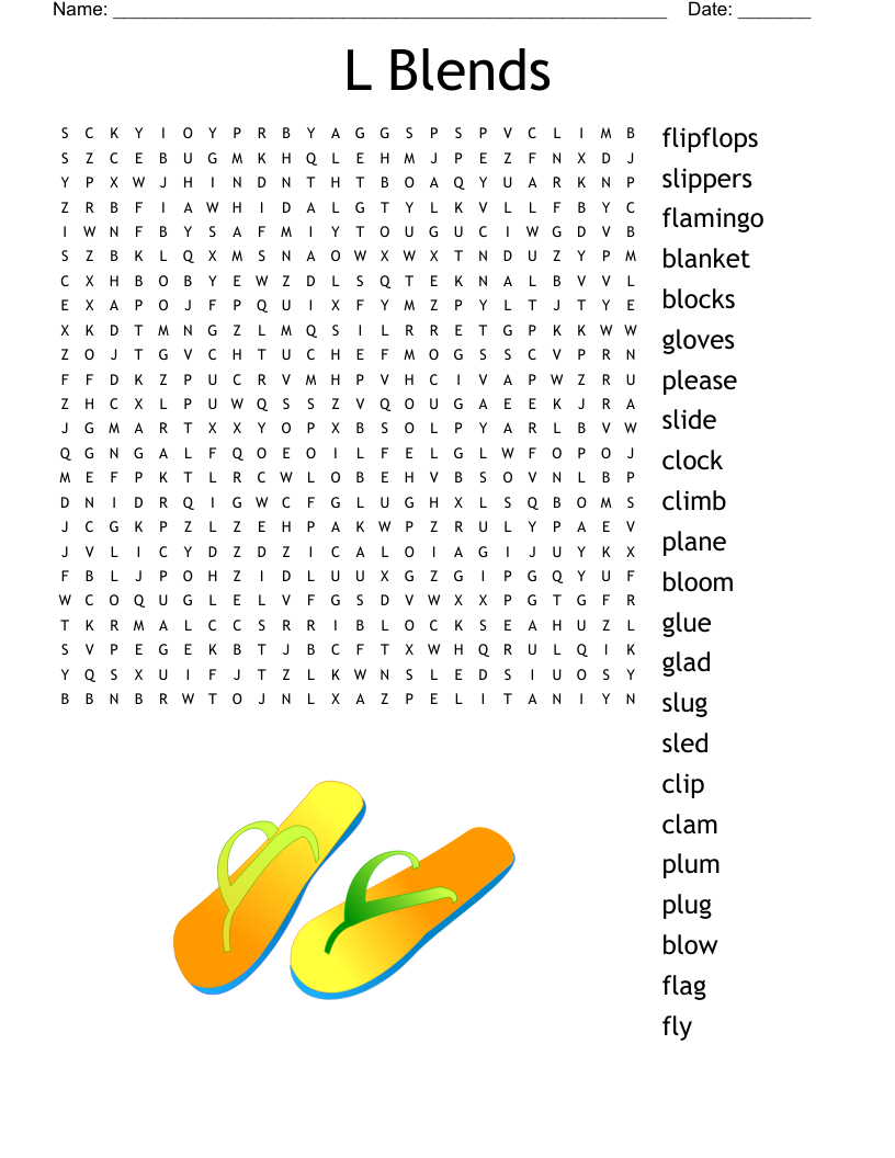 L Blends Word Search