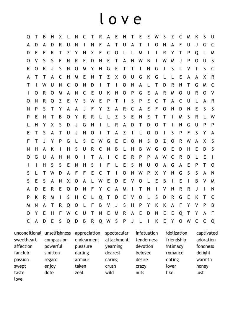l o v e Word Search