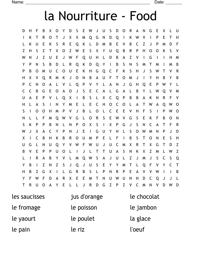 la Nourriture - Food Word Search