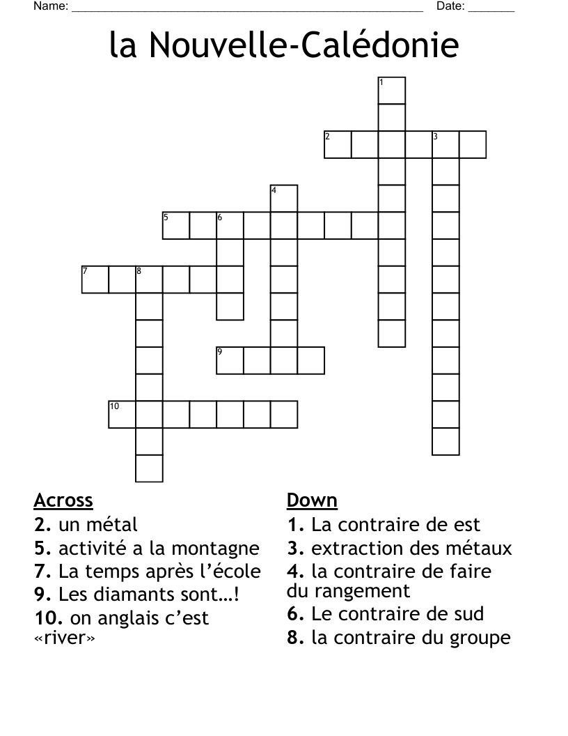la Nouvelle-Calédonie Crossword