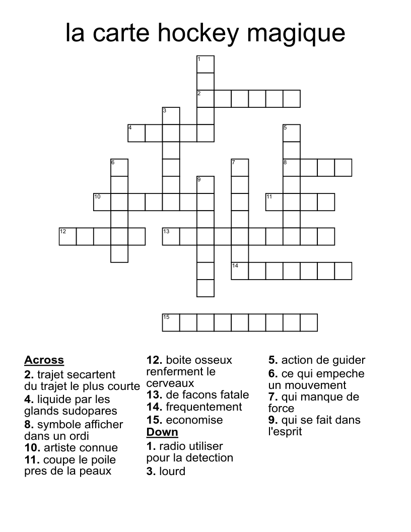 la carte hockey magique Crossword