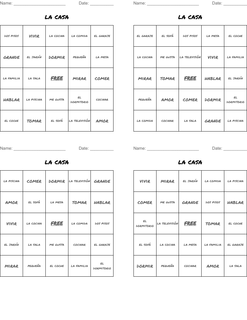 la casa Bingo Cards