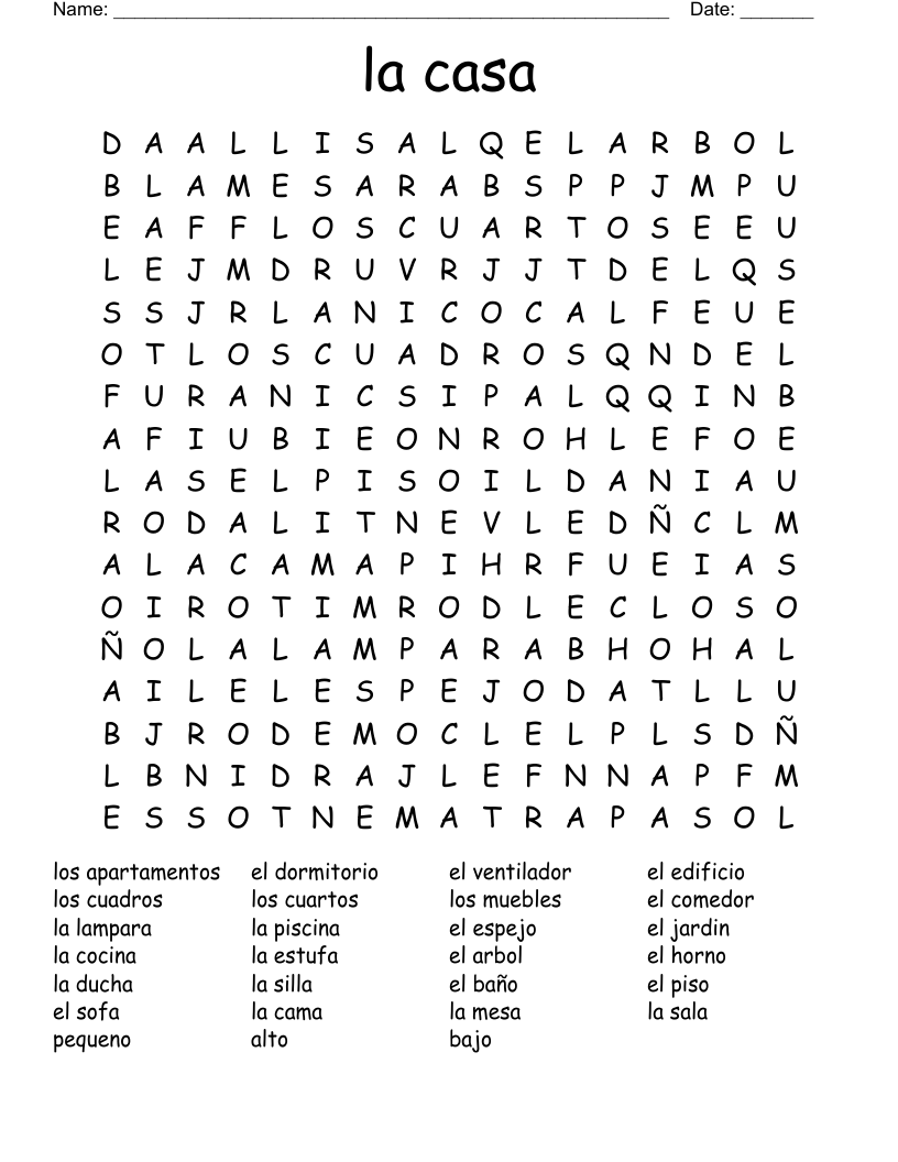 la casa Word Search