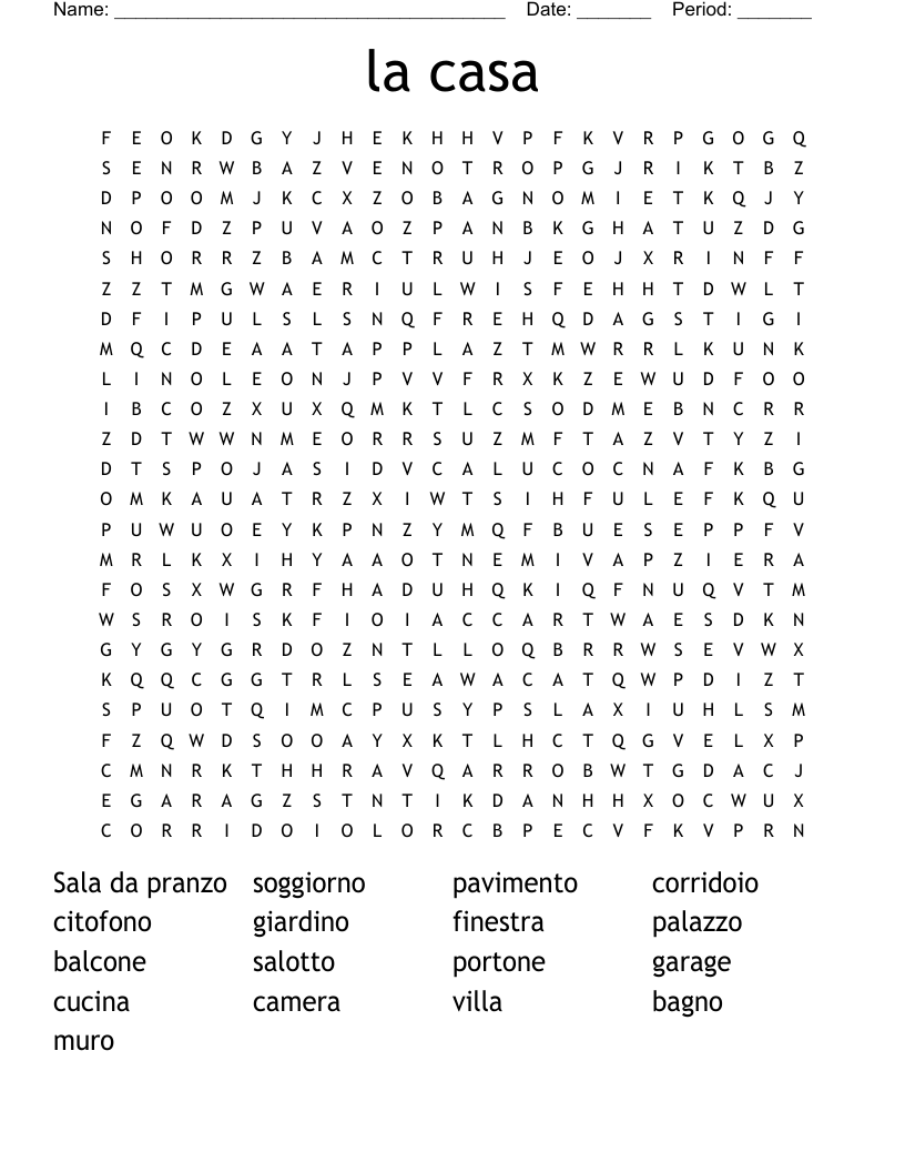 la casa  Word Search