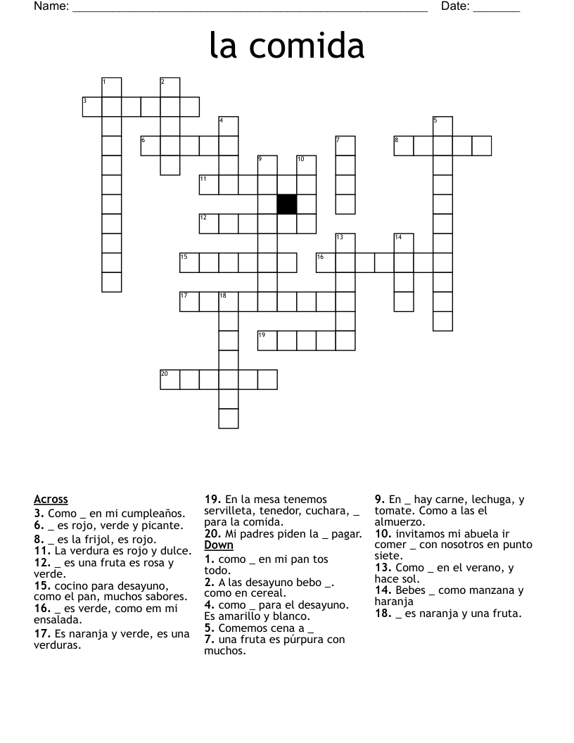 la comida Crossword
