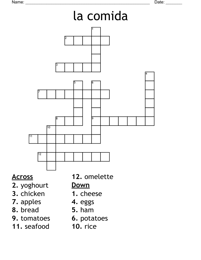 la comida Crossword