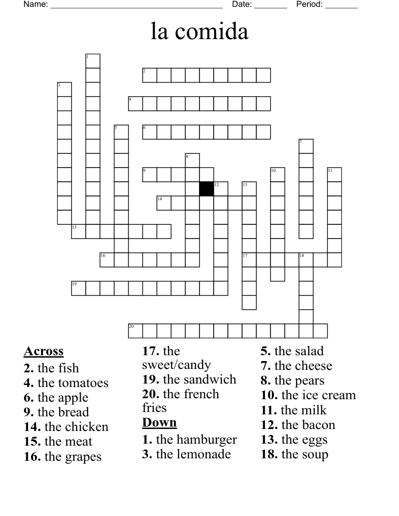 la comida Crossword