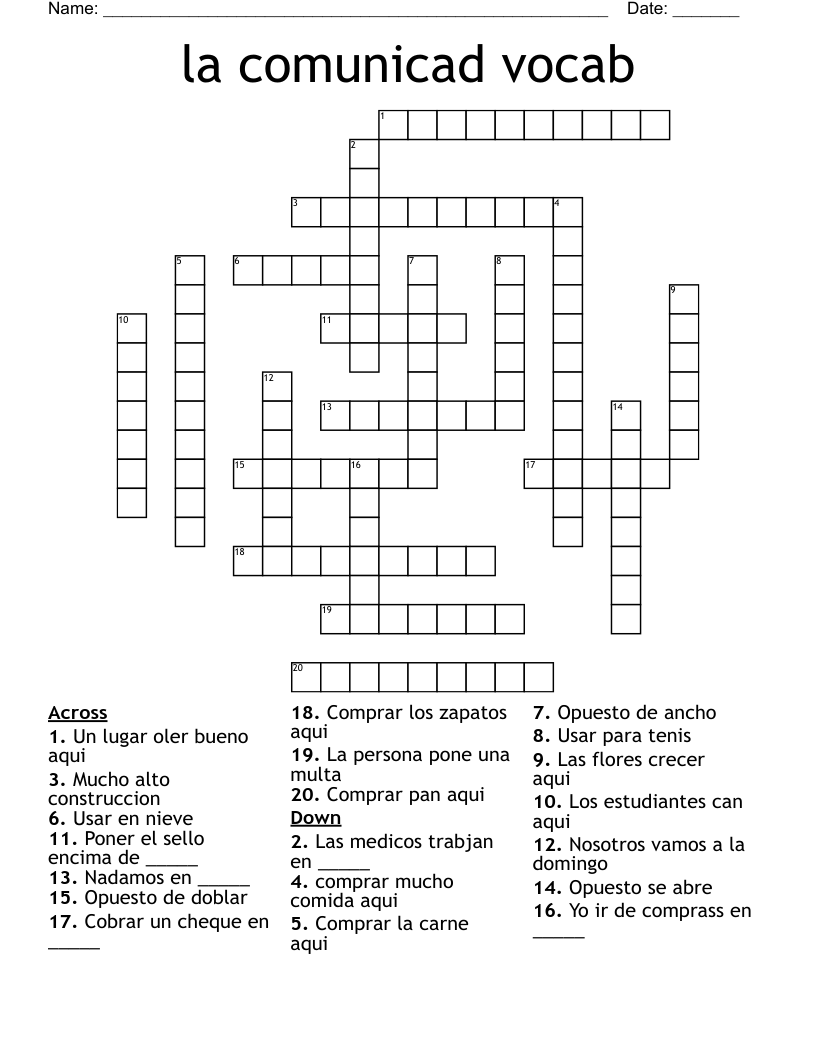 la comunicad vocab Crossword