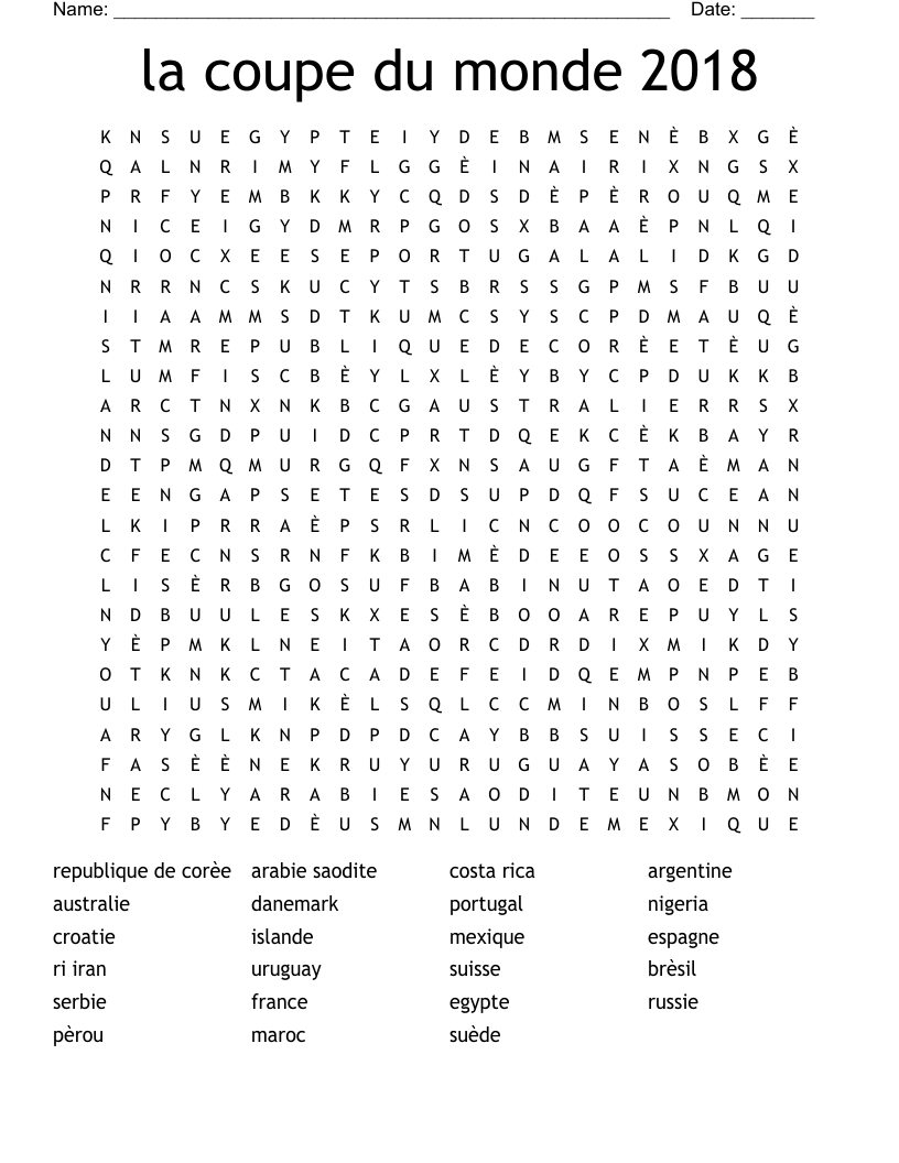 la coupe du monde 2018 Word Search