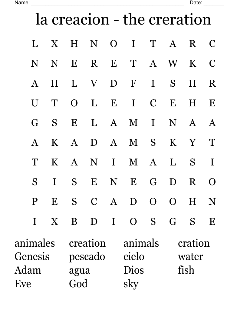 la creacion - the creration  Word Search