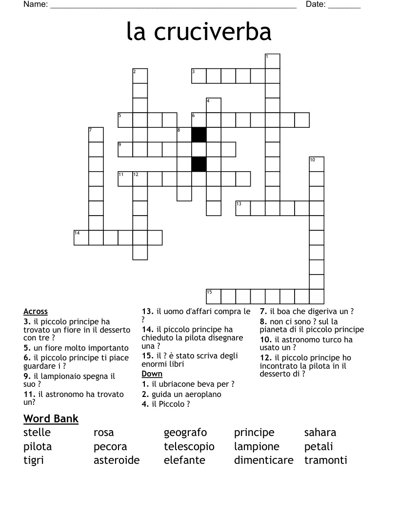 la cruciverba  Crossword