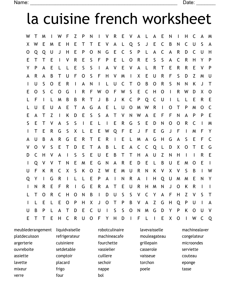 la cuisine french worksheet Word Search